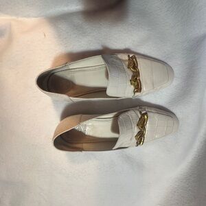 Tory Burch White and Gold Flats with Chic Chain Detail